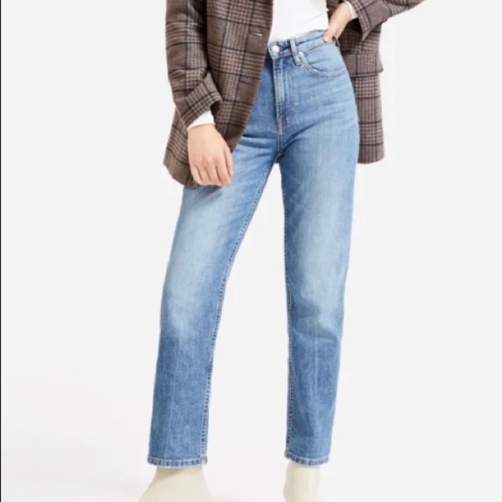 Everlane High Rise Straight Jean medium blue